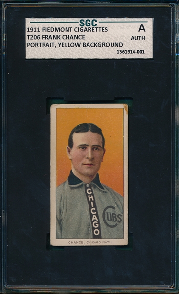 1909-1911 T206 Chance, Portrait, Yellow, Piedmont Cigarettes SGC Authentic