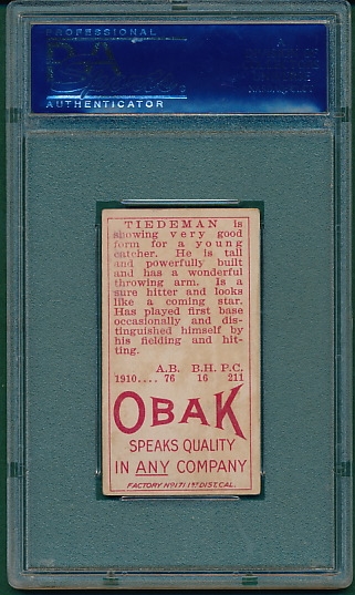 1911 T212-3 Tiedeman Obak Cigarettes PSA 4