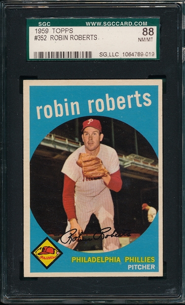 1959 Topps #352 Robin Roberts SGC 88