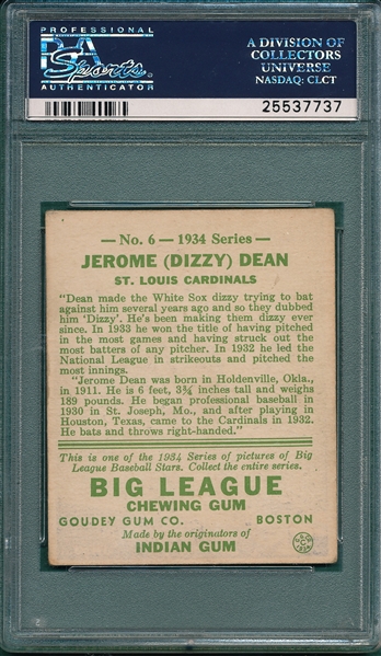 1934 Goudey #6 Dizzy Dean PSA 3