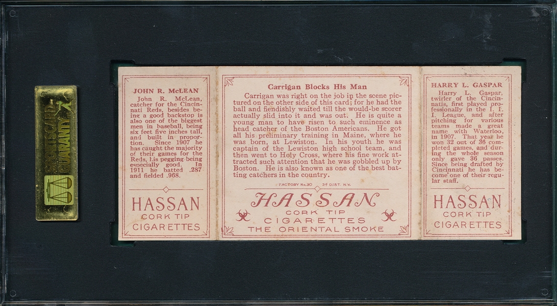 1912 T202 Carrigan Blocks His Man Gaspar/McLean Hassan Cigarettes SGC 50