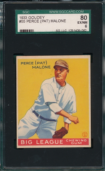 1933 Goudey #55 Pat Malone SGC 80