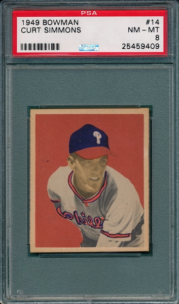 1949 Bowman #14 Curt Simmons PSA 8 *Rookie* 