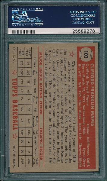 1952 Topps #103 Cliff Mapes PSA 7