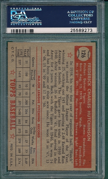 1952 Topps #126 Fred Hutchinson PSA 7