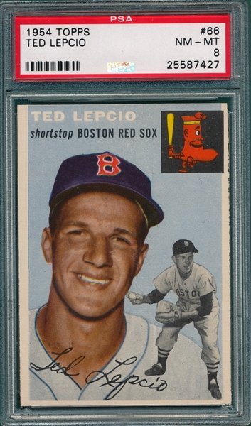 1954 Topps #66 Ted Lepcio PSA 8
