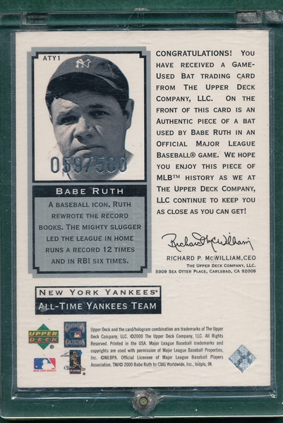 2000 Upper Deck Yankees Master Collection Babe Ruth