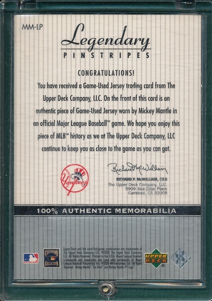 2000 Upper Deck Yankees Legends, Legendary Pinstripes Mickey Mantle