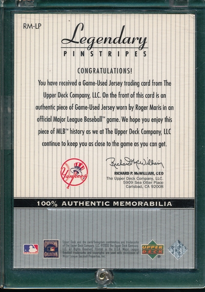 2000 Upper Deck Yankees Legends, Legendary Pinstripes Roger Maris