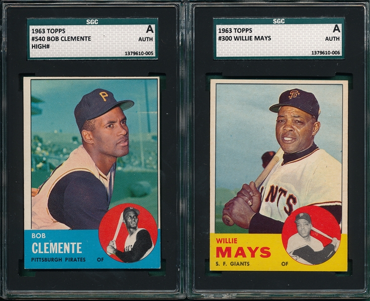 1963 Topps #300 Mays & #540 Clemente, (2) Card Lot SGC Authentic