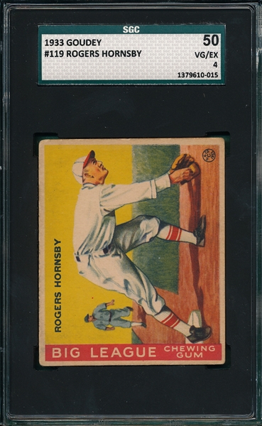 1933 Goudey #119 Rogers Hornsby SGC 50