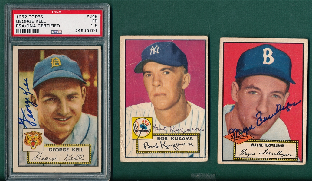 1952 Topps Lot of (7) Autographed Cards W/ Kell PSA/DNA Authentic