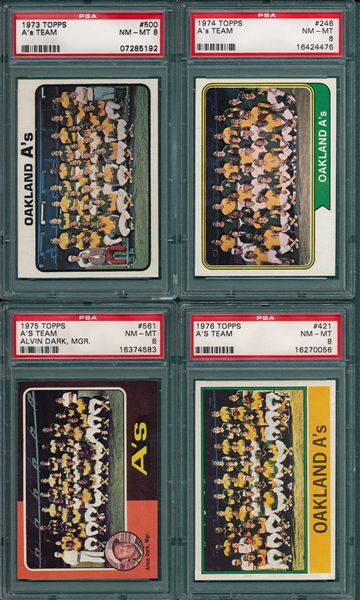 1970-76 Topps Oakland A's Team Cards Lot of (6) PSA