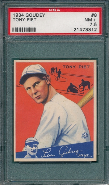 1934 Goudey #8 Tony Piet PSA 7.5