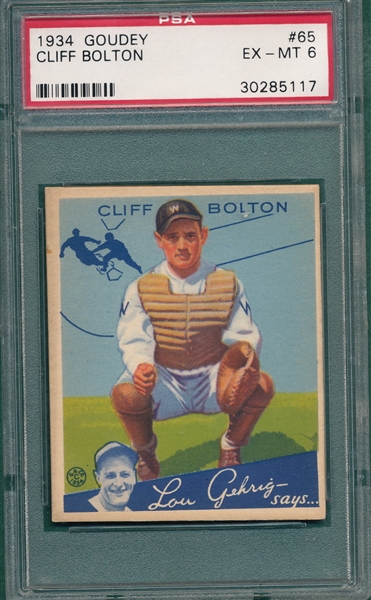 1934 Goudey #65 Cliff Bolton PSA 6