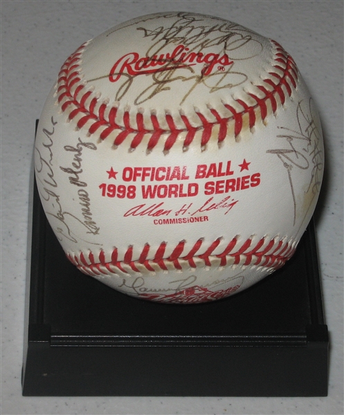 1998 Yankees World Series Signed Baseball & World Champion Flag