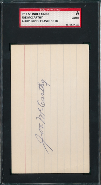 Joe McCarthy Autographed Index Card SGC Authentic