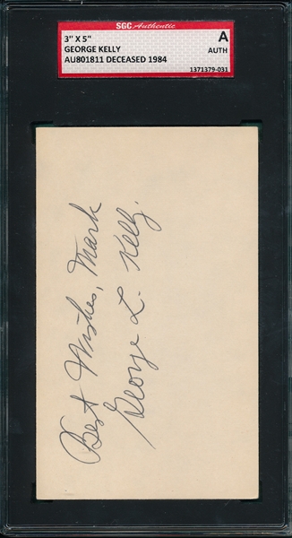 George Kelly Autographed Index Card SGC Authentic