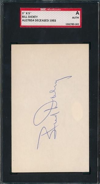 Bill Dickey Autographed Index Card SGC Authentic