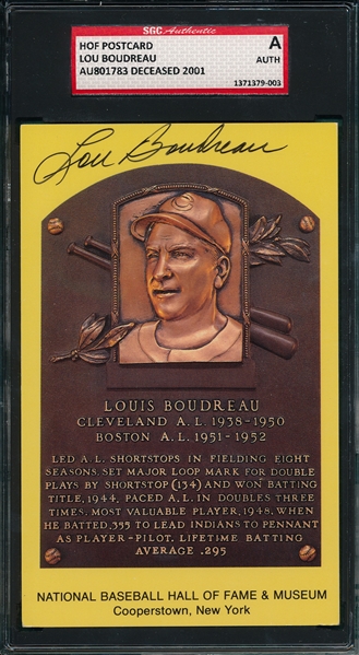 Lou Boudreau Autographed Hall of Fame Post Card SGC Authentic