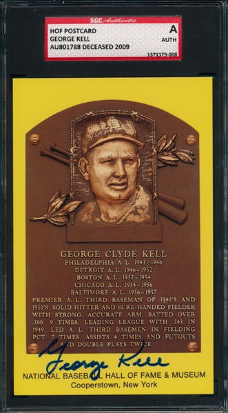 George Kell Autographed Hall of Fame Post Card SGC Authentic