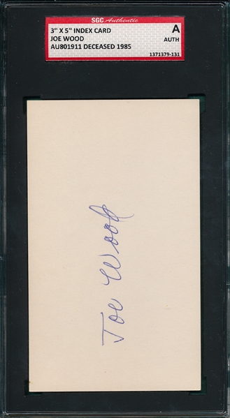 Joe Wood Autographed Index Card SGC Authentic