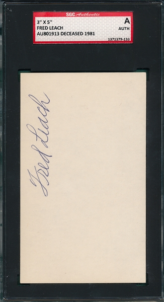 Fred Leach Autographed Index Card SGC Authentic
