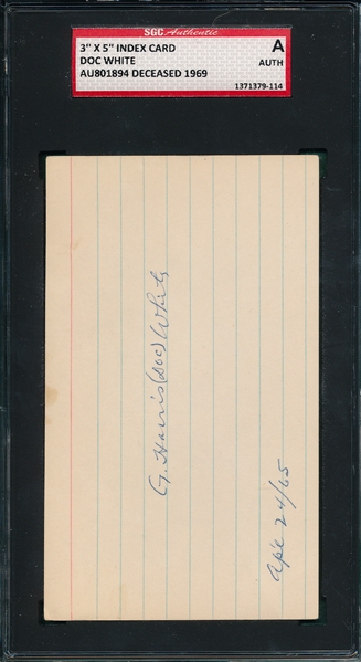 Doc White Autographed Index Card SGC Authentic