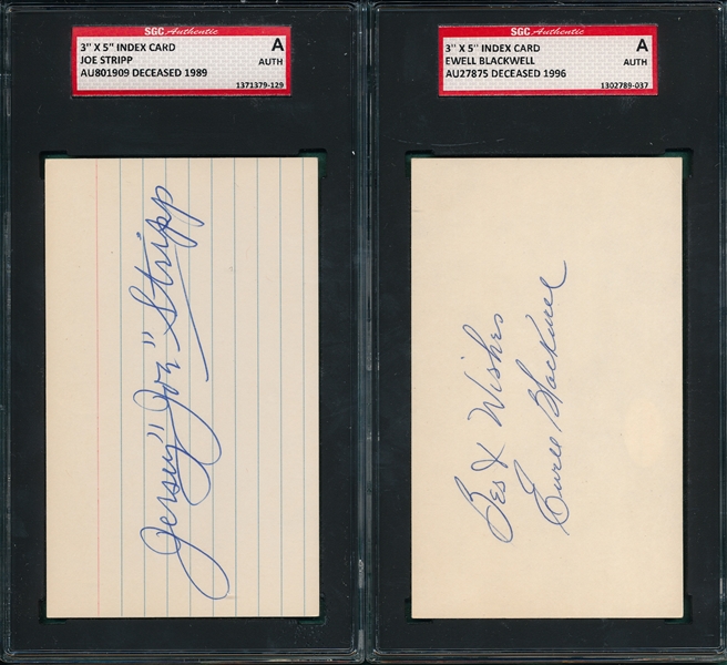Blackwell & Stripp Lot of (2) Autographed Index Cards SGC Authentic