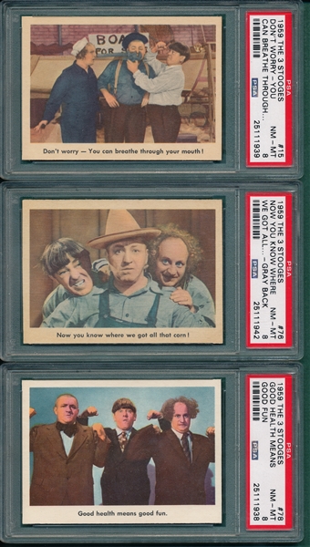 1959 The 3 Stooges #15, #76 & #78 Lot of (3) PSA 8