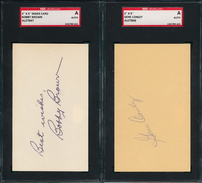 Bobby Brown & Gene Conley Lot of (2) Autographed Index Card SGC Authentic
