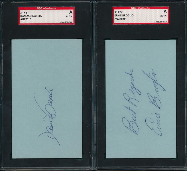 Ernie Broglio and Damaso Garcia Lot of (2) Autographed Index Card SGC Authentic