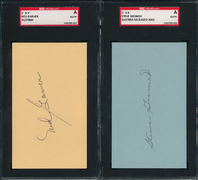 Ned Garver & Steve Gromek Lot of (2) Autographed Index Card SGC Authentic