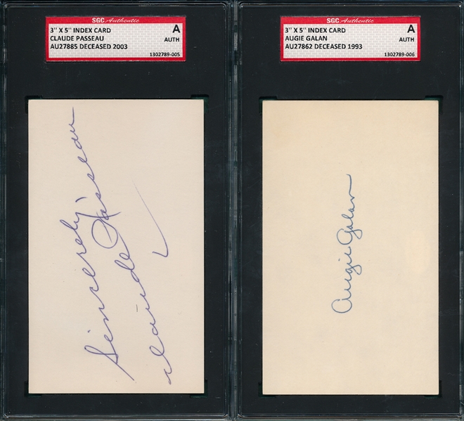 Claude Passeau & Augie Galan Lot of (2) Autographed Index Card SGC Authentic
