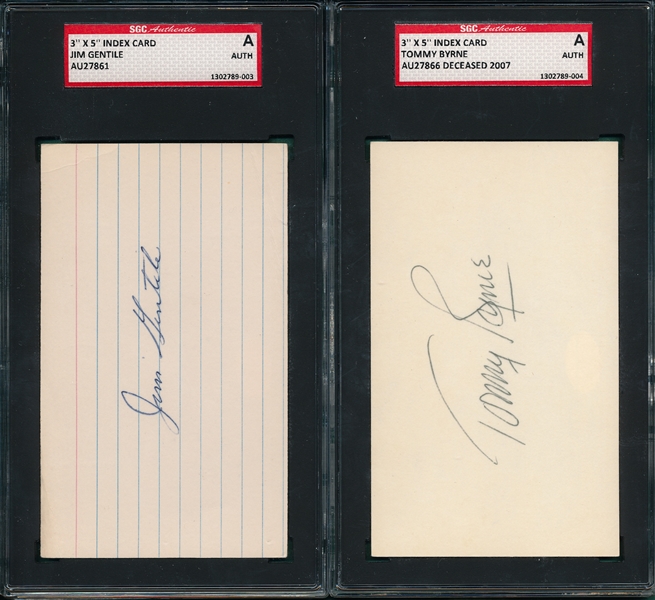 Jim Gentile & Tommy Byrne Lot of (2) Autographed Index Card SGC Authentic