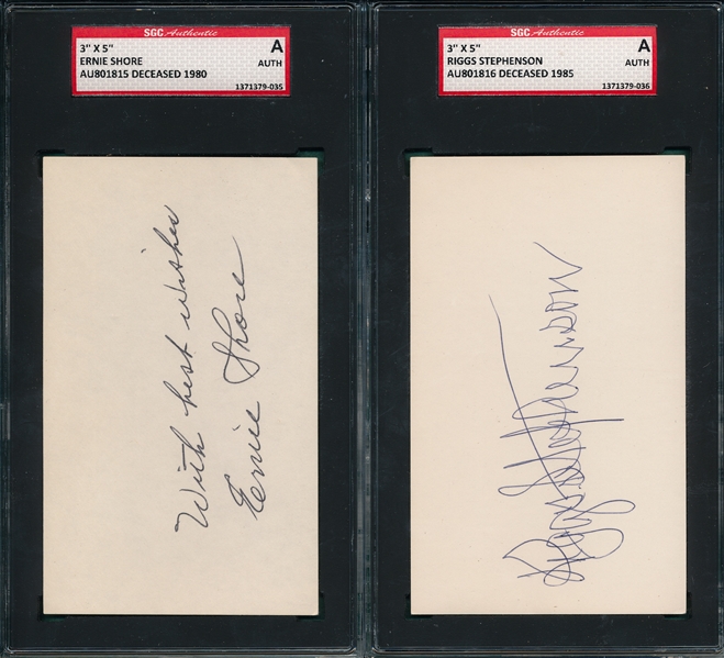 Ernie Shore & Riggs Stephenson Lot of (2) Autographed Index Card SGC Authentic