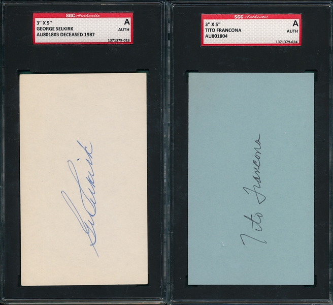 George Selkirk & Tito Francona Lot of (2) Autographed Index Card SGC Authentic