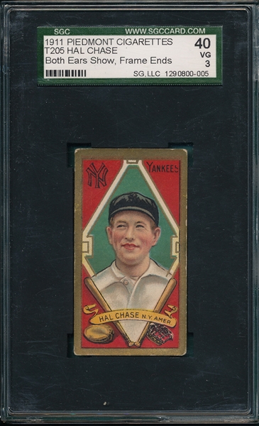 1911 T205 Chase, Both Ears, Frame Ends, Piedmont Cigarettes SGC 40