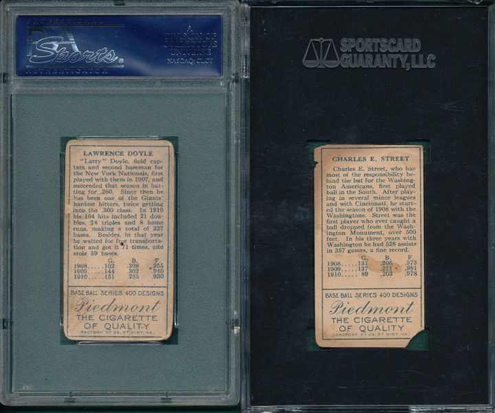 1911 T205 Doyle & Street Piedmont Cigarettes (2) Card Lot SGC & PSA