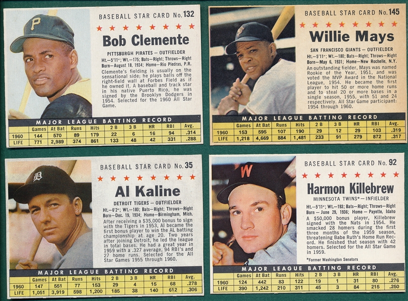 1961 Post Cereal Lot of (4) HOFers W/ Clemente & Mays