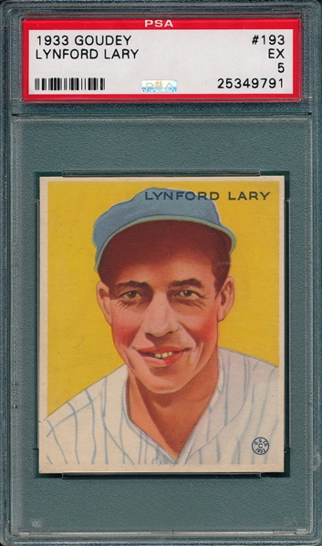 1933 Goudey #193 Lynford Lary PSA 5