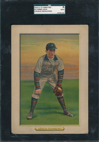 1910-11 T3 #3 Tommy Leach Turkey Red Cigarettes SGC Authentic