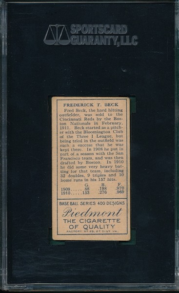 1911 T205 Beck Piedmont Cigarettes SGC 50