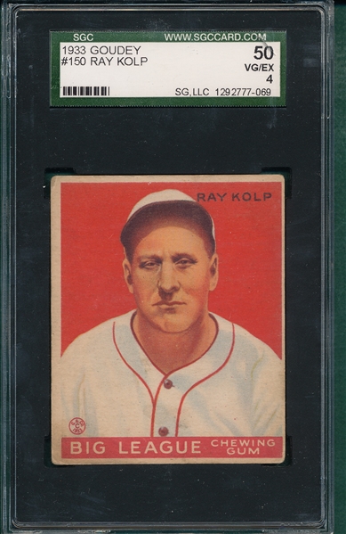 1933 Goudey #150 Ray Kolp SGC 50