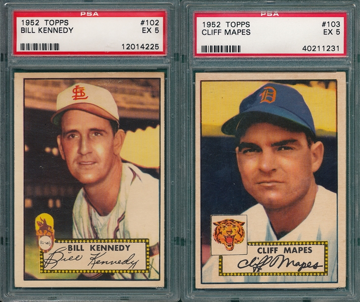 1952 Topps #102 Kennedy & #103 Mapes, (2) Card Lot, PSA 5