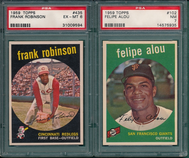 1959 Topps #102 Felipe Alou PSA 7 & #435 Frank Robinson PSA 6, (2) Card Lot