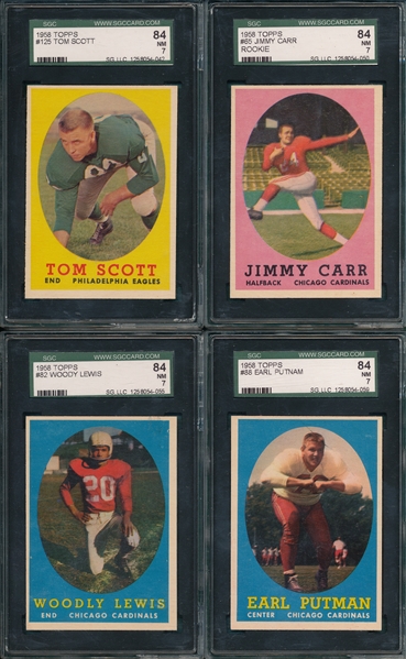 1958 Topps FB Lot of (6) W/ Carr SGC 84
