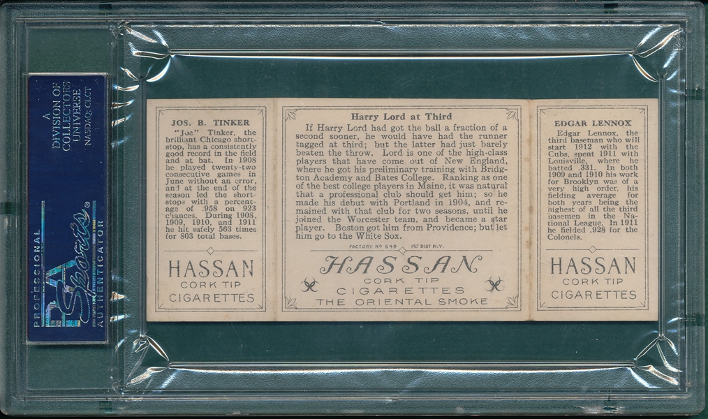1912 T202 Harry Lord At Third, Lennox/Tinker, Hassan Cigarettes PSA 5