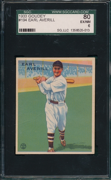 1933 Goudey #194 Earl Averill SGC 80