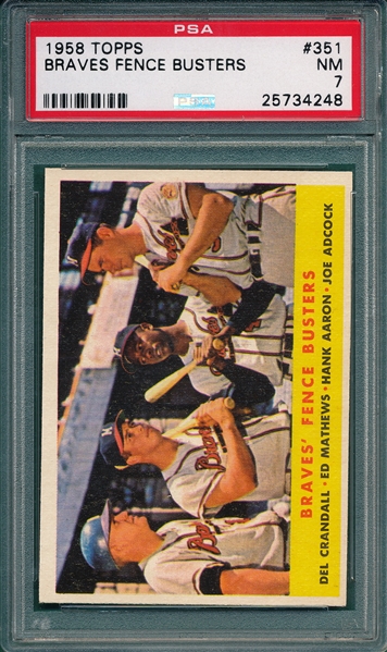 1958 Topps #351 Braves Fence Busters W/ Aaron PSA 7
